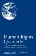 Human Rights Quarterly Volume 41 Number 4 November 2019: A Comparative And International Journal Of The Social Sciences, Humanities, And Law