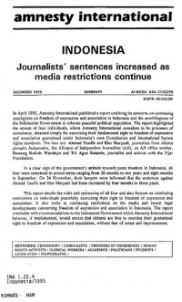 amnesty international: INDONESIA Journalists sentences increased as media restrictions continue