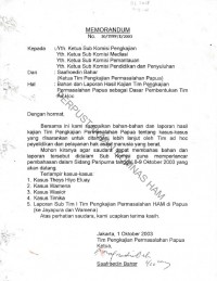 MEMORANDUM - No. 10/TPPP/X/2003 : Bahan dan Laporan Hasil Kajian Tim Pengkajian Permasalahan Papua sebagai Dasar Pembentukan Tim Ad Hoc