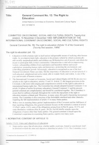 General Comment No. 13: The Right to Education: United Nations Committee on Economic, Social and Cultural Rights E/C. 12/1999/10